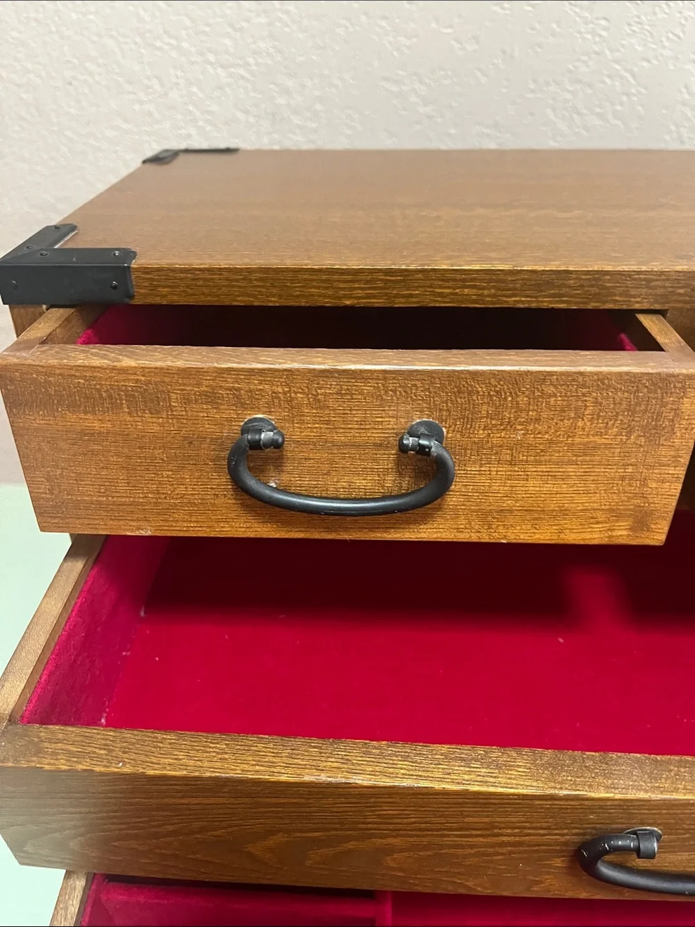 Vintage Wooden 4-Drawer Jewelry & Storage Chest - Brown - 9.5x15.5”